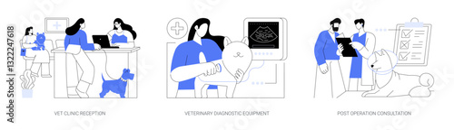 Veterinarian clinic isolated cartoon vector illustrations set.