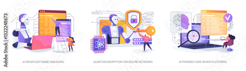 AI and Quantum Securing Digital Innovation abstract concept vector illustrations.