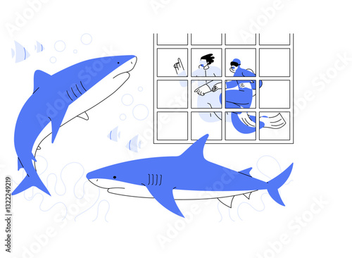 Diving with sharks isolated cartoon vector illustrations.