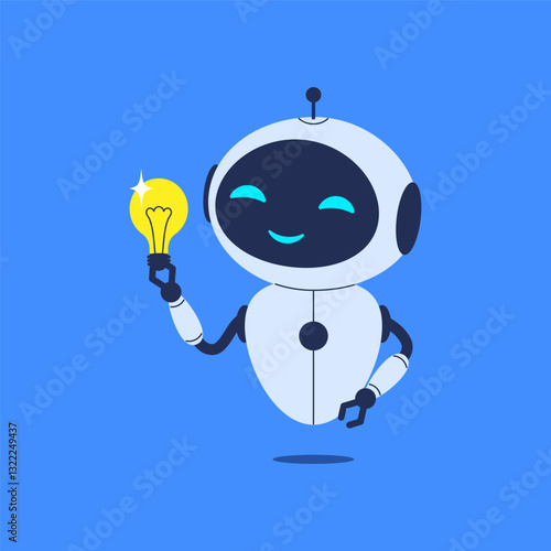 Robot with light bulb above its head, symbolizing new idea. Vector illustration for innovation, artificial intelligence and creative thinking concepts