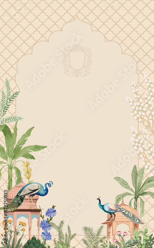 Traditional Mughal wedding invitation. Mughal wedding invitation card design.