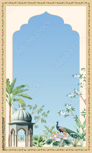 Traditional Mughal wedding invitation. Mughal wedding invitation card design.