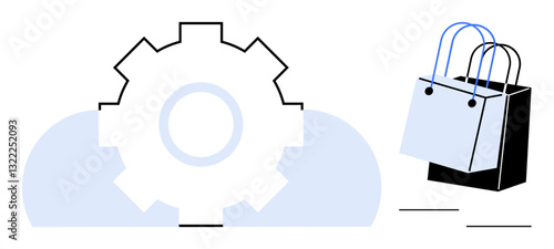 Gear within cloud symbolizing automated services and shopping bags for ecommerce concepts. Ideal for technology, ecommerce, automation, cloud services, online shopping, digital transformation