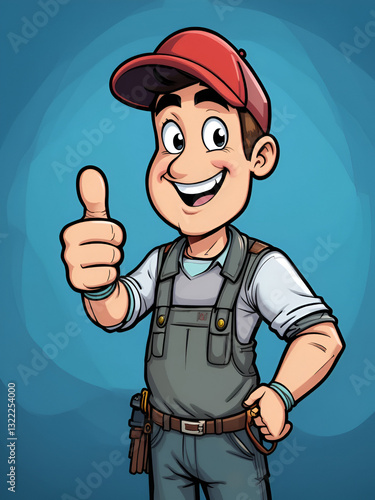 Mechanic cartoon tire giving thumbs up