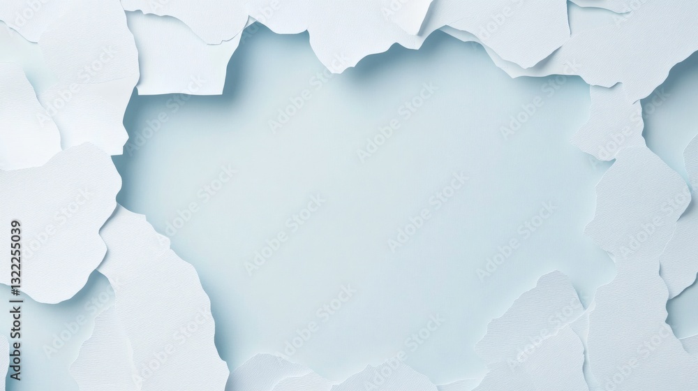 Obraz premium Torn paper edges revealing a soft blue background creating an artistic and creative composition