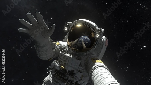 Astronaut Poses in the Vacuum of Outer Space with Galaxy Background