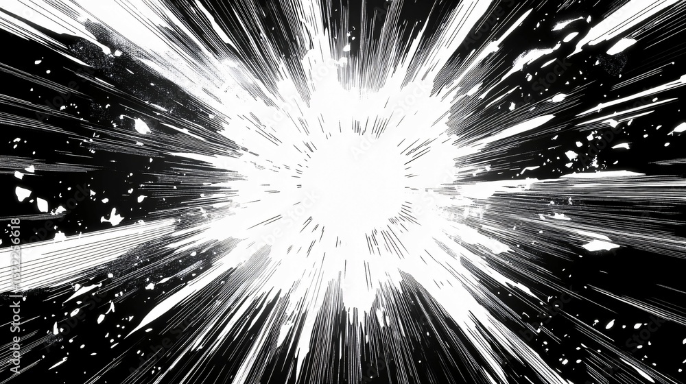 Obraz premium Comic style explosion illustration of radiating energy and splattered effects