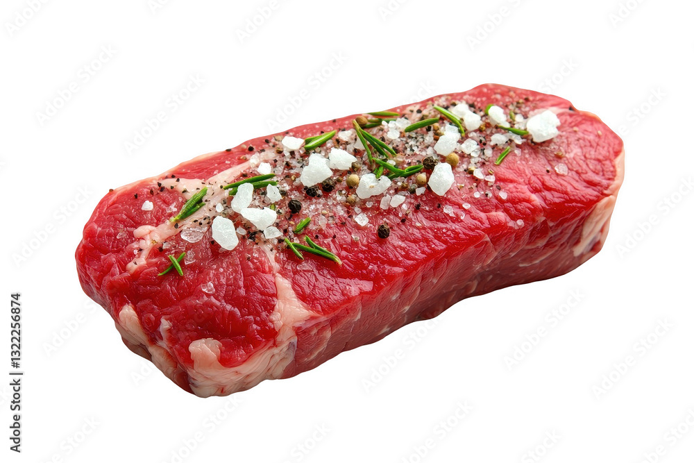 Fresh cut beef steak garnished with herbs and spices ready for grilling or roasting on a transparent background for culinary presentation Fresh cut beef steak garnished with herbs and spices ready for grilling or roasting on a transparent background for culinary presentation