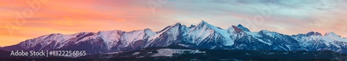 Tatras mounains at sunrise seen from Lapszanka village in Poland
