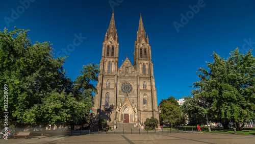 Photography Medieval cathedral of Saint Ludmila timelapse hyperlapse in Prague in the Czech