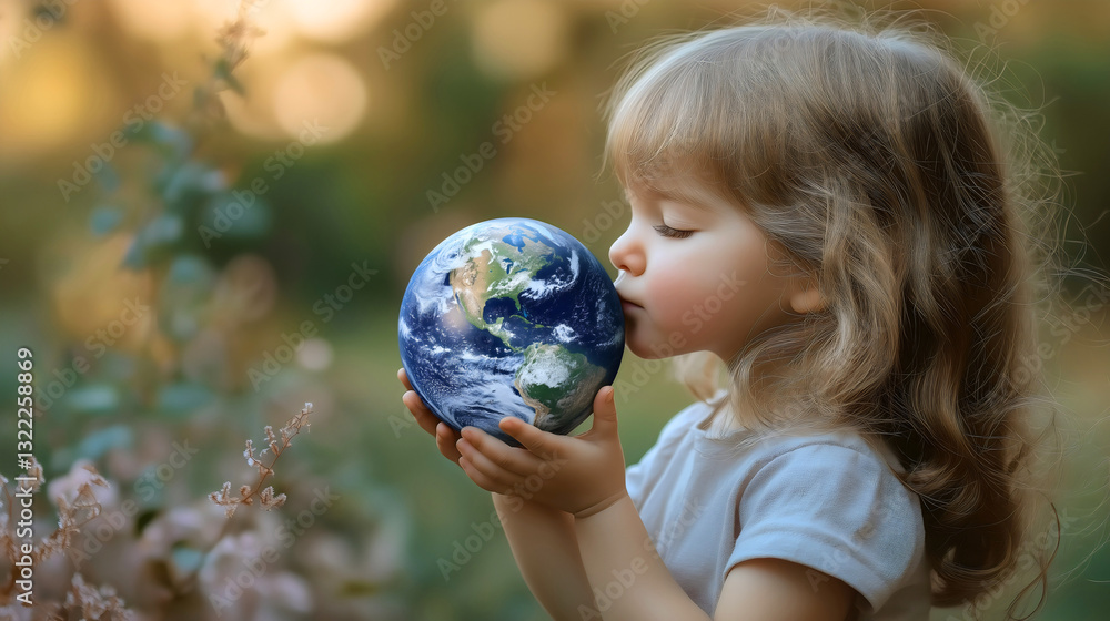 Joyful Girl Kissing the Globe in a Fun Classroom Setting for Earth Day Conservation Education Joyful Girl Kissing the Globe in a Fun Classroom Setting for Earth Day Conservation Education