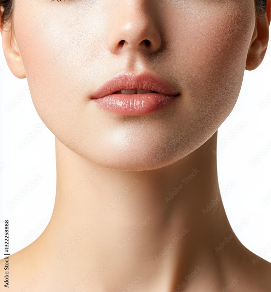 Young woman with flawless skin and natural makeup highlighting facial features in a clean background Young woman with flawless skin and natural makeup highlighting facial features in a clean background