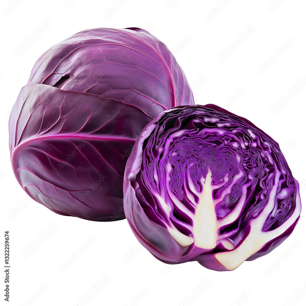 Obraz premium Fresh Purple Cabbage Slices Isolated on White Background Healthy Organic Ingredient for Vegan Diet
