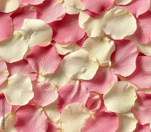 seamless pattern of light rose petals in soft pink and cream colors, Seamless Pattern Style.