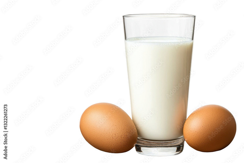Fresh milk and eggs arranged on a clean surface with a transparent background highlighting the natural ingredients Fresh milk and eggs arranged on a clean surface with a transparent background highlighting the natural ingredients