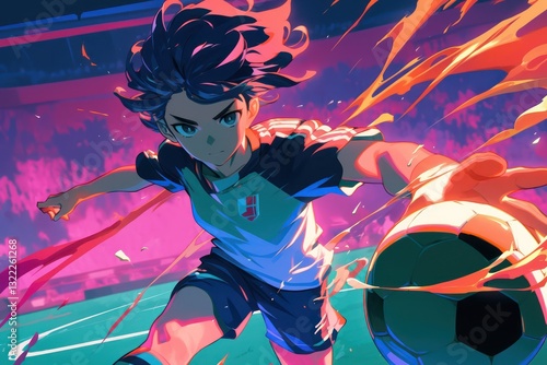 A Determined Soccer Player Kicking the Ball Towards the Goal