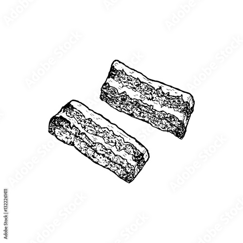 Two pieces of pork belly, hand-drawn sketch food illustration.