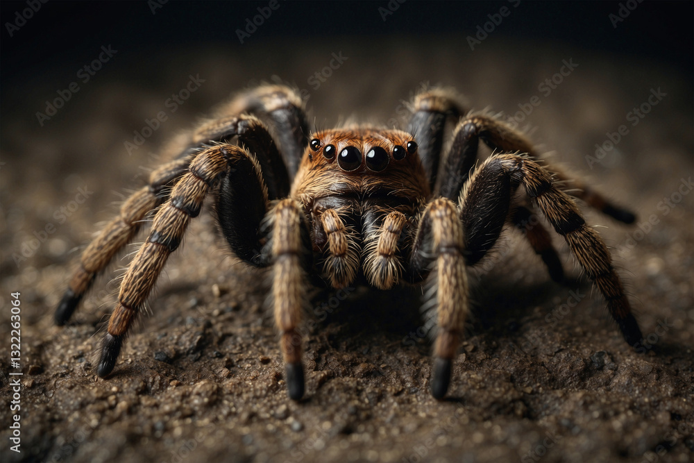 A close-up of a tarantula, showcasing its hairy body and intricate details, highlighting the fascinating and mysterious world of arachnids A close-up of a tarantula, showcasing its hairy body and intricate details, highlighting the fascinating and mysterious world of arachnids
