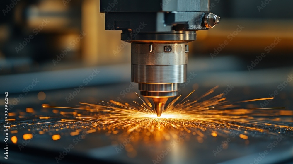 Intense laser cutting metal sheet with bright sparks, close-up precision tool Intense laser cutting metal sheet with bright sparks, close-up precision tool