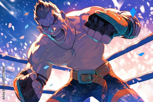 An angry boxer throwing a punch inside a boxing ring