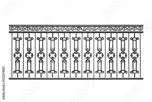 Wrought iron balcony facade.  B.