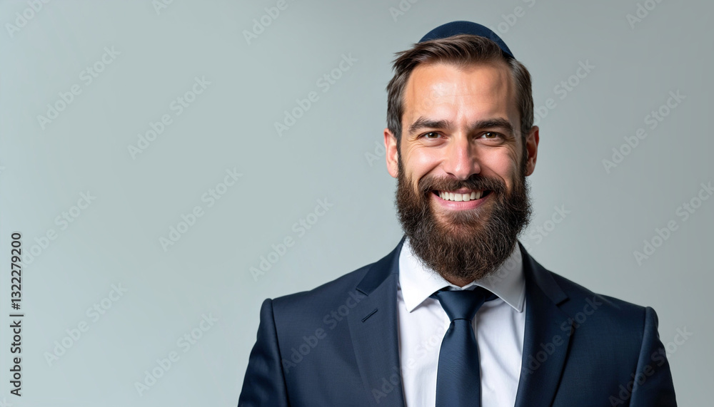 Jewish young businessman against grey background close-up portrait
