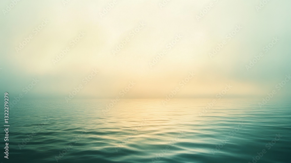 Obraz premium The horizon gently blurs where ocean meets sky, a pastel palette of soft greens and yellows blends seamlessly into a tranquil, infinite expanse.