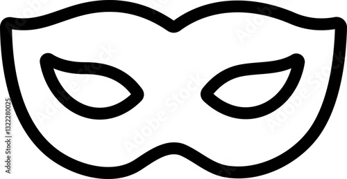 Carnival Mask Line Icon – Simple Black Masquerade Mask for Mardi Gras, Halloween, and Party | Vector Illustration