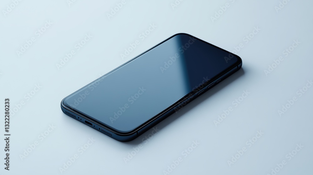 A pristine, sleek smartphone, its surface mirroring the cool hues of midnight and deep blue, lay against a stark white background, offering a perfect canvas for showcasing its design and form in any A pristine, sleek smartphone, its surface mirroring the cool hues of midnight and deep blue, lay against a stark white background, offering a perfect canvas for showcasing its design and form in any