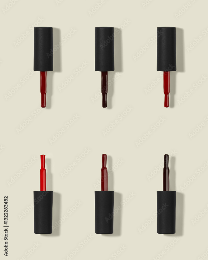 Obraz premium brush with red nail polish and glitter on white background