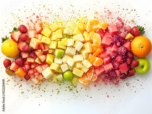 Colorful fruit cubes artfully arranged photo