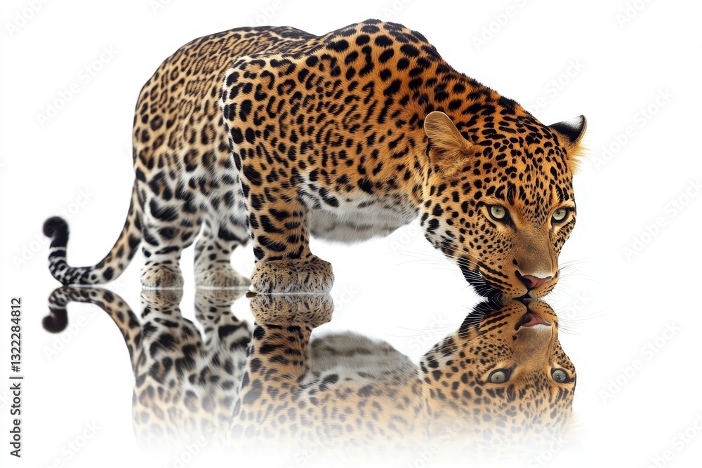 Obraz premium Majestic Leopard with Stunning Spots Reflected on Water Surface