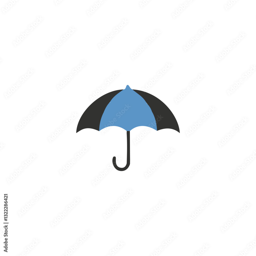 Simple Blue and Black Umbrella Icon.A stylized, flat icon of an umbrella with a blue top section and a black bottom section. Simple Blue and Black Umbrella Icon.A stylized, flat icon of an umbrella with a blue top section and a black bottom section.