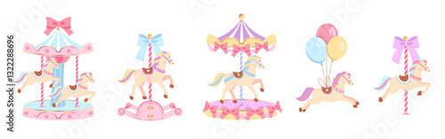 Carousel horse baby shower set with circus or amusement park merry-go-round attraction elements