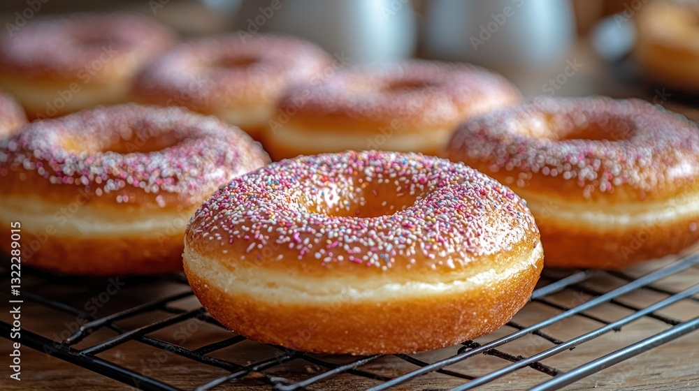 Freshly baked donuts on a cooling rack Freshly baked donuts on a cooling rack