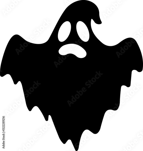 Ghost icon flat Vector. Halloween concept, Cartoon Ghost, black ghost with eyes, spooky character, ghoul or spirit monsters silhouette with spooky faces. Horror holiday flying phantoms or nightmare
