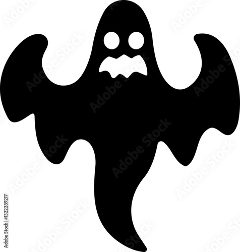 Ghost icon flat Vector. Halloween concept, Cartoon Ghost, black ghost with eyes, spooky character, ghoul or spirit monsters silhouette with spooky faces. Horror holiday flying phantoms or nightmare