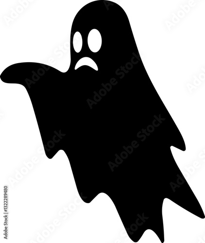 Ghost icon flat Vector. Halloween concept, Cartoon Ghost, black ghost with eyes, spooky character, ghoul or spirit monsters silhouette with spooky faces. Horror holiday flying phantoms or nightmare
