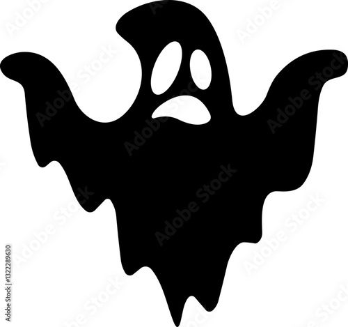 Ghost icon flat Vector. Halloween concept, Cartoon Ghost, black ghost with eyes, spooky character, ghoul or spirit monsters silhouette with spooky faces. Horror holiday flying phantoms or nightmare