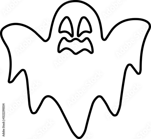Ghost icon line Vector. Halloween concept, Cartoon Ghost, black ghost with eyes, spooky character, ghoul or spirit monsters silhouette with spooky faces. Horror holiday flying phantoms or nightmare