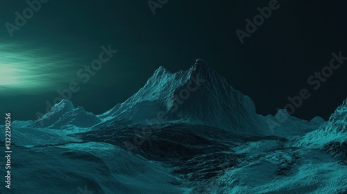 Wallpaper Mural Ethereal Teal Mountainscape: A Mystical Digital Landscape Torontodigital.ca