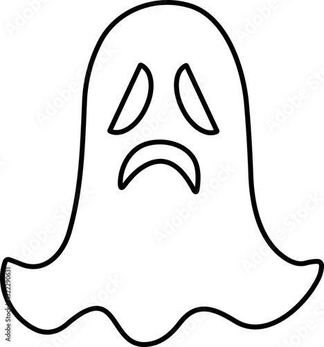 Ghost icon line Vector. Halloween concept, Cartoon Ghost, black ghost with eyes, spooky character, ghoul or spirit monsters silhouette with spooky faces. Horror holiday flying phantoms or nightmare