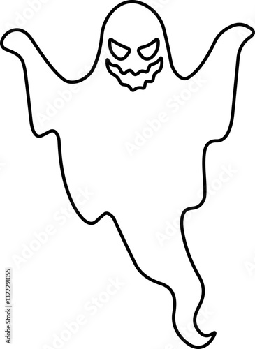 Ghost icon line Vector. Halloween concept, Cartoon Ghost, black ghost with eyes, spooky character, ghoul or spirit monsters silhouette with spooky faces. Horror holiday flying phantoms or nightmare