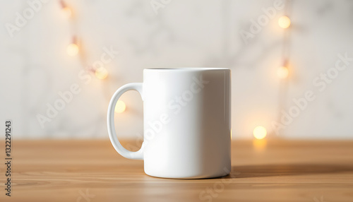 11 oz White Coffee Mug Mockup with Lights, flat design. White tone