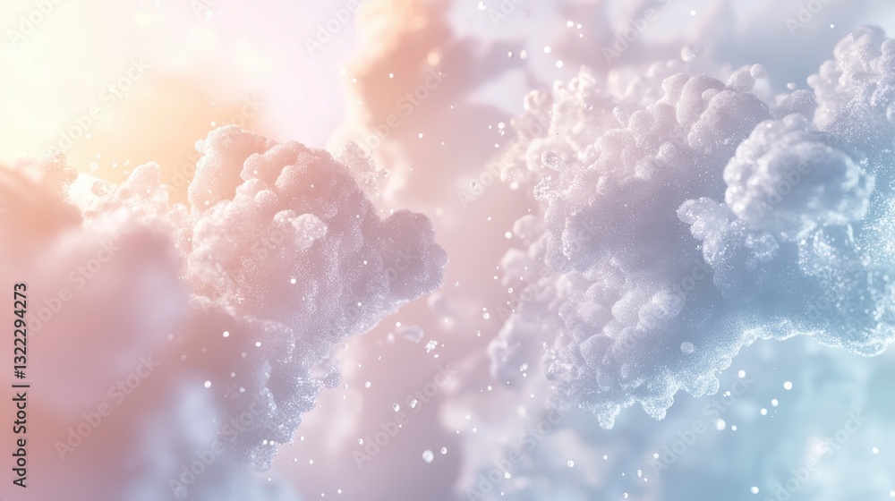 Fototapeta premium Wispy clouds float gently through the sky, bathed in soft, colorful light, creating a serene and peaceful atmosphere in the early morning