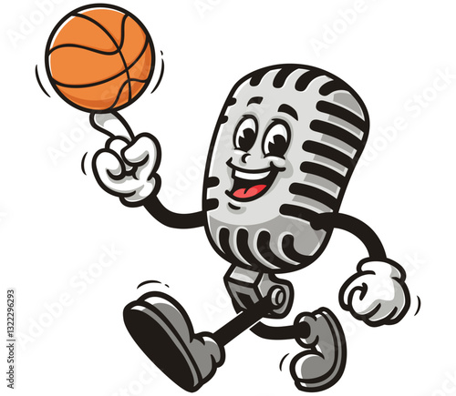 Microphone character mascot cartoon playing basketball