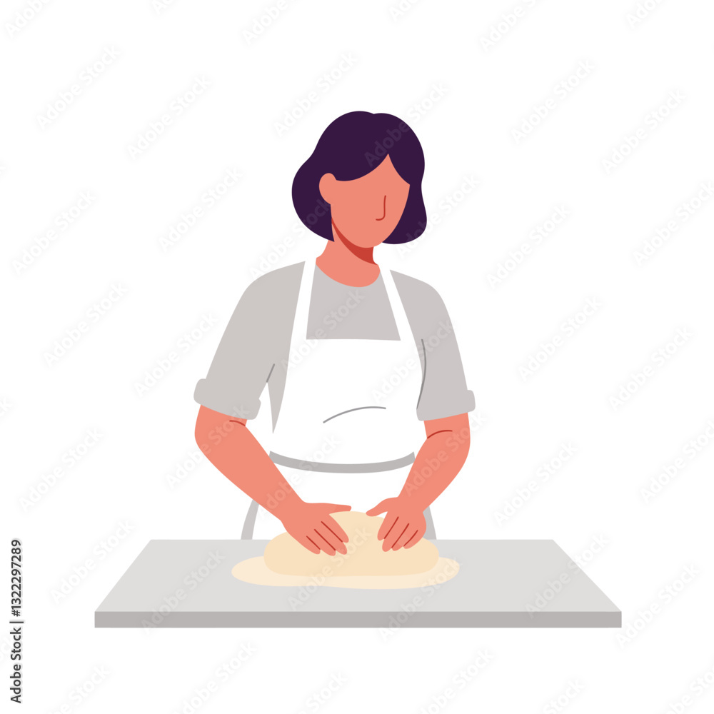 Woman kneading dough in flat design style vector art