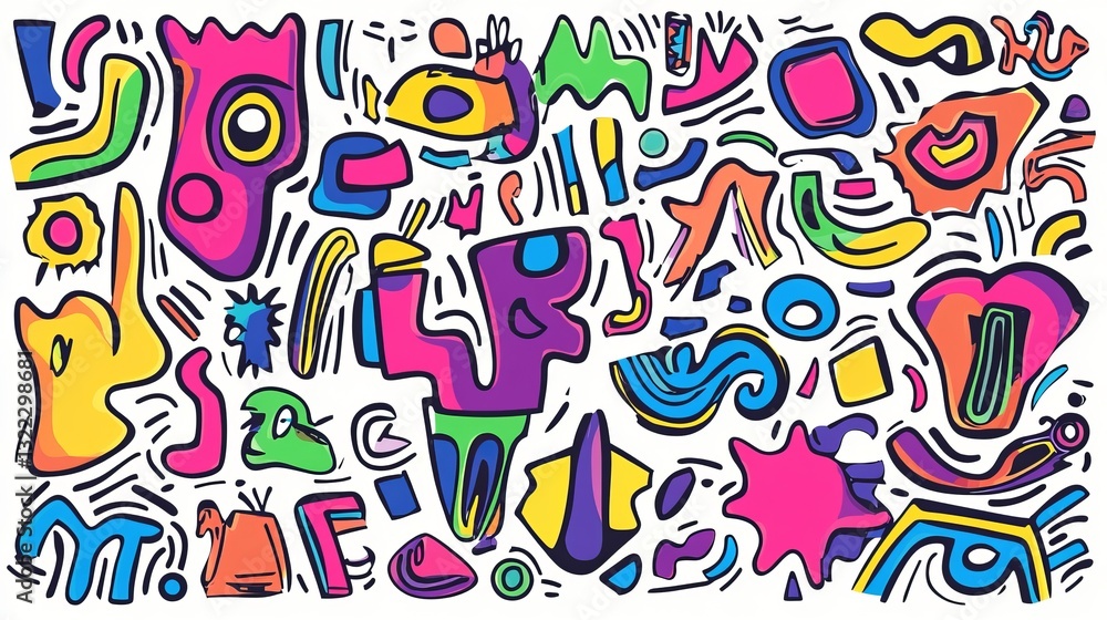 A collection of crayon-drawn doodle shapes and figures, designed for childish collages. These hand-drawn, naive, and abstract shapes include quirky, bizarre forms that are full of playful energy. A collection of crayon-drawn doodle shapes and figures, designed for childish collages. These hand-drawn, naive, and abstract shapes include quirky, bizarre forms that are full of playful energy.