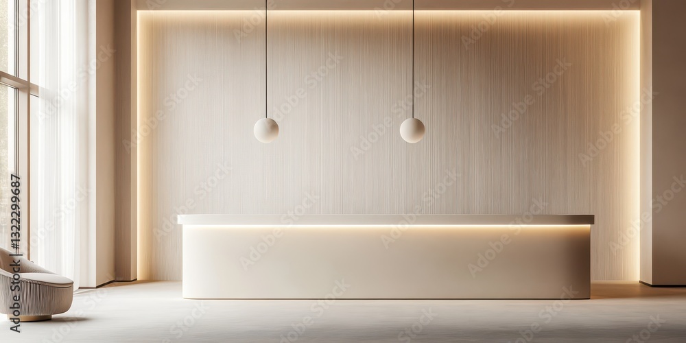 Fototapeta premium A contemporary and minimalist reception area with soft neutral tones