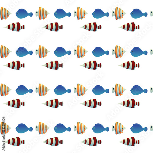 Exotic aquarium or sea fish. Flat style. Vector illustration. Seamless pattern.